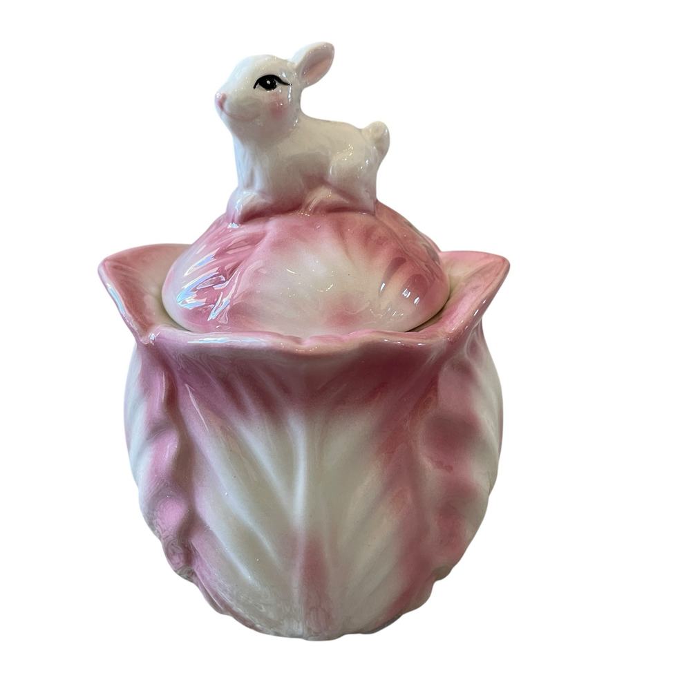 Corner Ruby Spring Collection Cabbage & Bunny Sugar Bowl Pink & White New